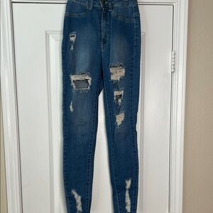 Distressed Blue Jeans